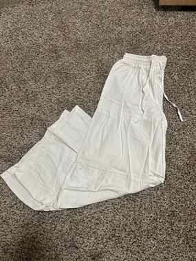 White Tiered Drawstring Waist Pants
